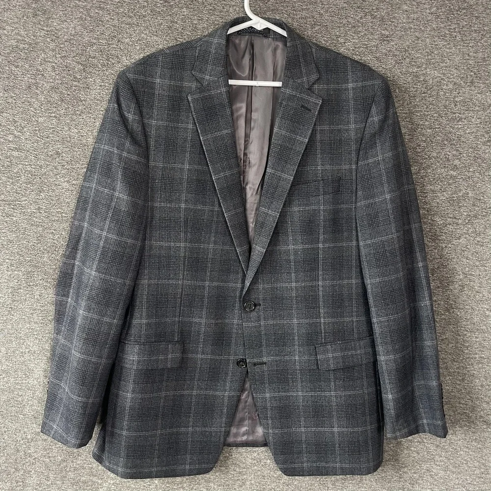 Lauren Ralph Lauren Blazer Mens 42L Gray Plaid Wool Stretch‎ Sport Coat Jacket
